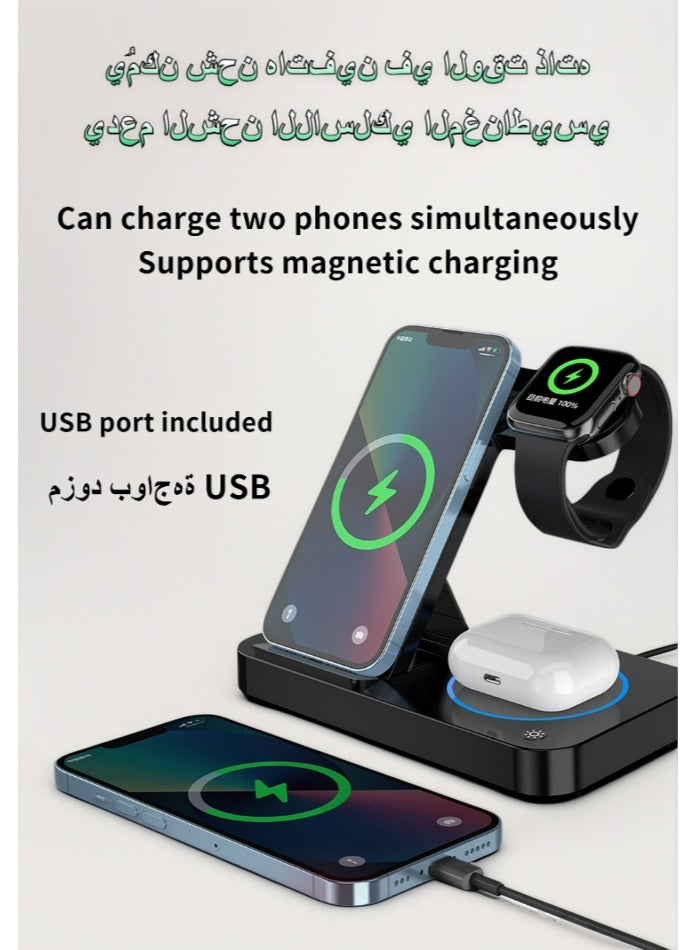 شاحن لاسلكي ثلاثي الوظائف:متوافق مع الهواتف الذكية والساعات الذكية وسماعات الأذن اللاسلكية التي تدعم تقنية الشحن اللاسلكي. مزود بشحن سريع مغناطيسي ويعمل كحامل على المكتب - Image 3